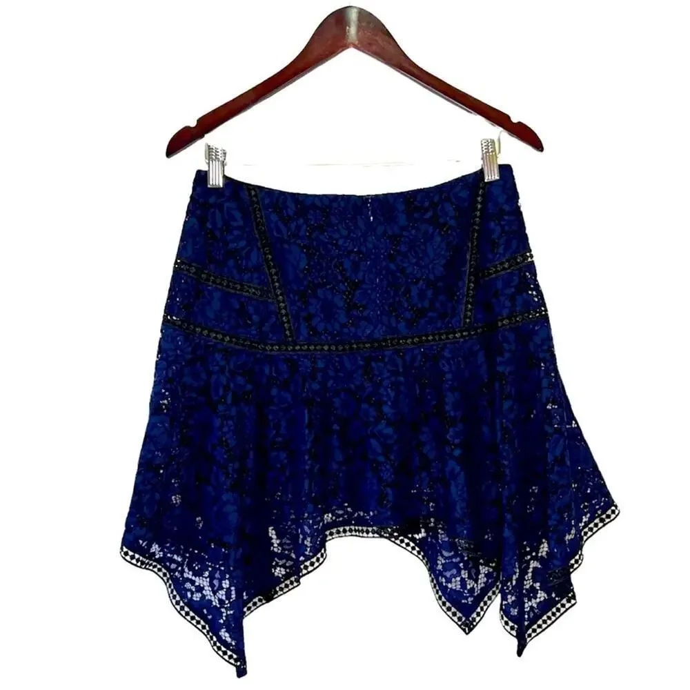 NWT Veronica Beard Aura Asymmetrical skirt in black/blue 10